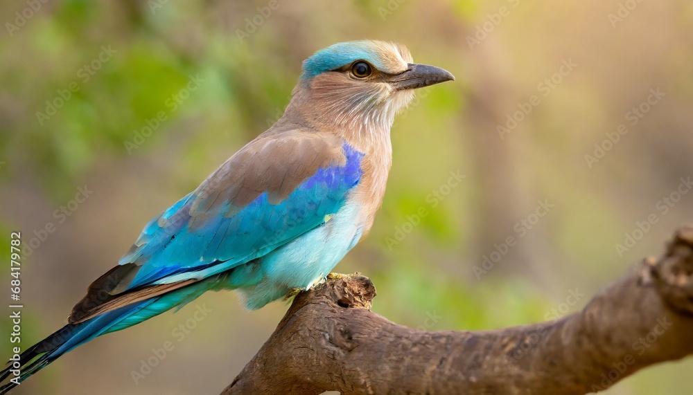 an indian roller perched in bandhavgarah national park india the bird was formerly locally called the blue jay it is a member of the roller family of birds