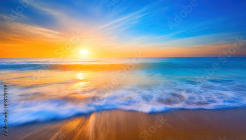 vibrant sunrise seascape abstract coastal wallpaper with blue sky and sea © Enzo