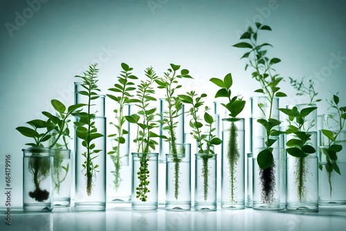 manny green plants in test tubes generative al- photo