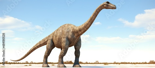 Big alamosaurus with a long neck and tail. Herbivorous dinosaur of the Jurassic period. Prehistoric lizard.
