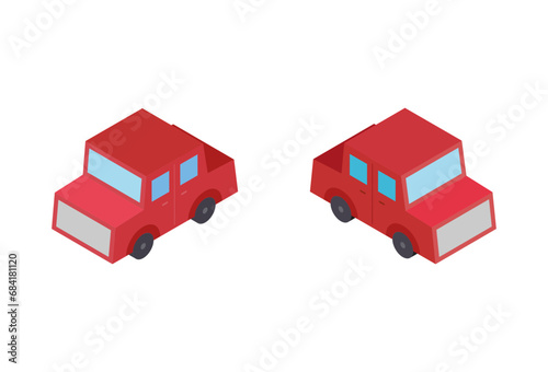 isometric red sedan car simple vector illustration