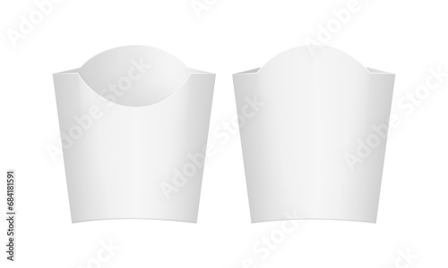 Small French Fries Box, Fast Food Packaging Mockup, Front And Back View. Vector Illustration