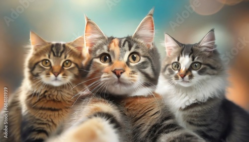 a group of cats taking a selfie on a blurred background generative ai © Enzo