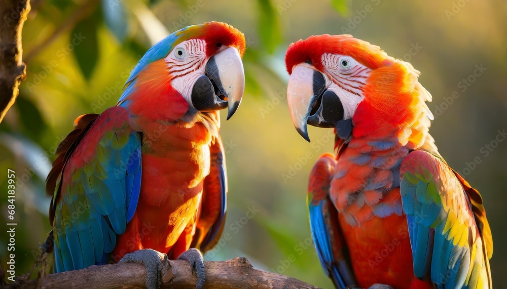 two parrots kindness colorful tropical birds pantanal brazil
