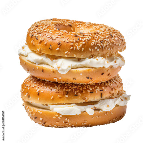 Freshly Baked Bagels with Cream Cheese Isolated on a Transparent Background