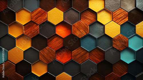 A mesmerizing  repeating pattern of interlocking hexagons in warm tones created with Generative Ai