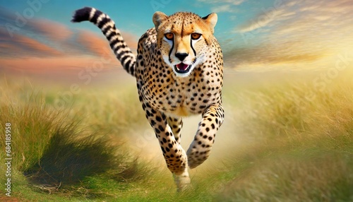 photo wildlife cheetah running on savanna photo