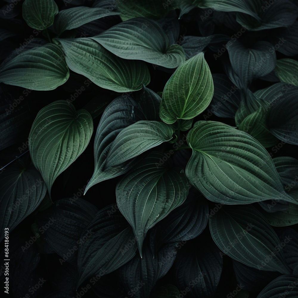 Fototapeta premium green leaves in black background created with Generative Ai