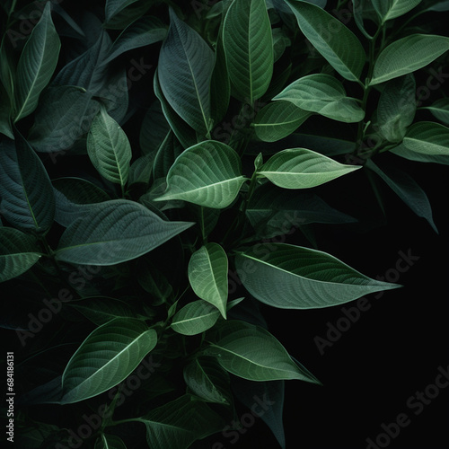 green leaves in black background created with Generative Ai © Andrii Yablonskyi