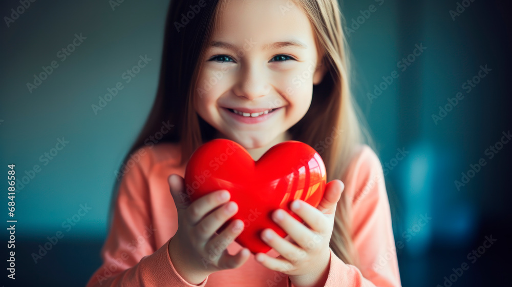 girl with a red heart in her hands girl with a red heart in her hands