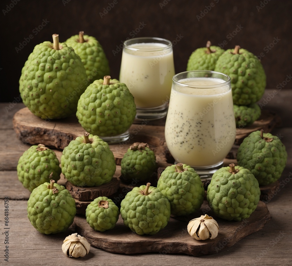 Fototapeta premium Kaffir lime and kaffir lime smoothie on a wooden background