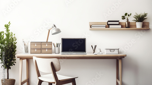 Home office workspace isolated on white photo