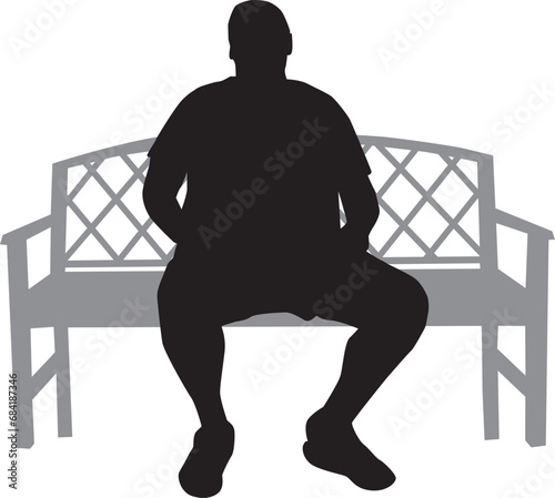 Black silhouette of man sitting on a bench	
