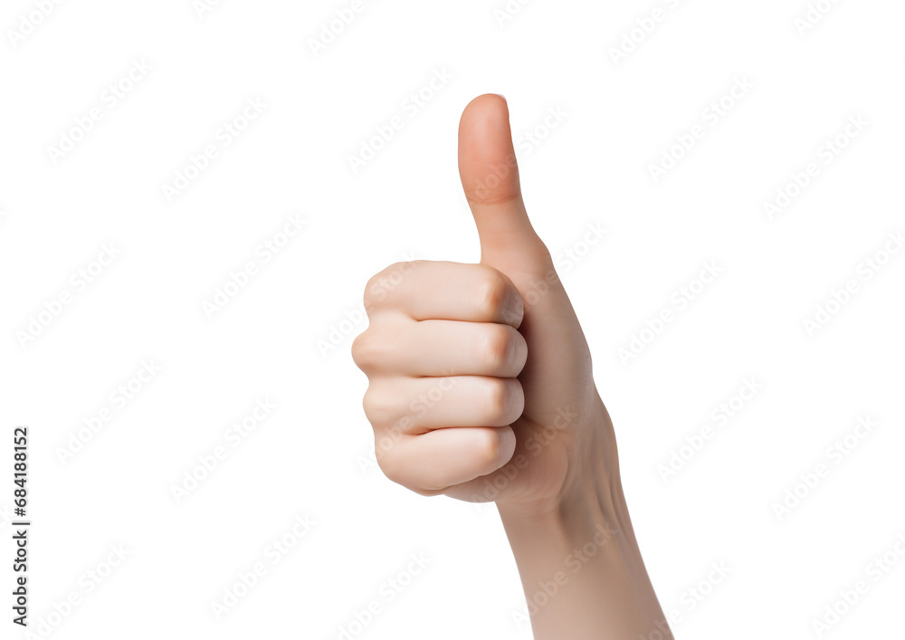 A hand with thumb up isolated on white background