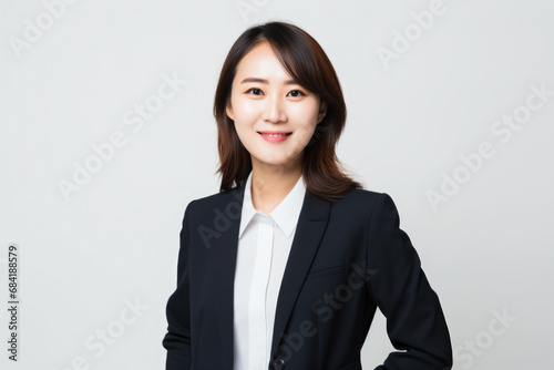 Portrait of Asian businesswoman on plain background