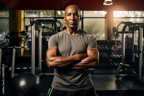 Portrait of African-American senior man in gym
