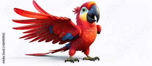 Cartoon red parrot bird character pointing with its wing photo