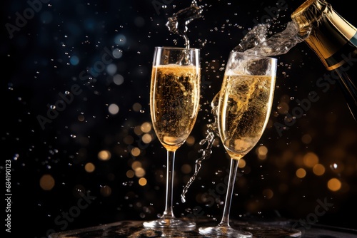 Cheerful Toast with Champagne on New Year