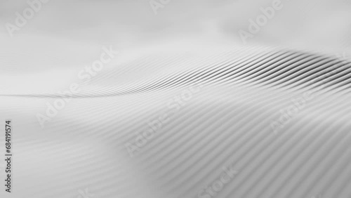 Bright gray wavy background. Looped white neutral Wallpaper with waves for technology, mechanical engineering, trade in materials. Footage in Ultra HD 4K. 