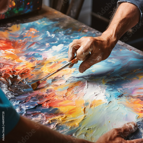 Hand of a painter painting a picture.