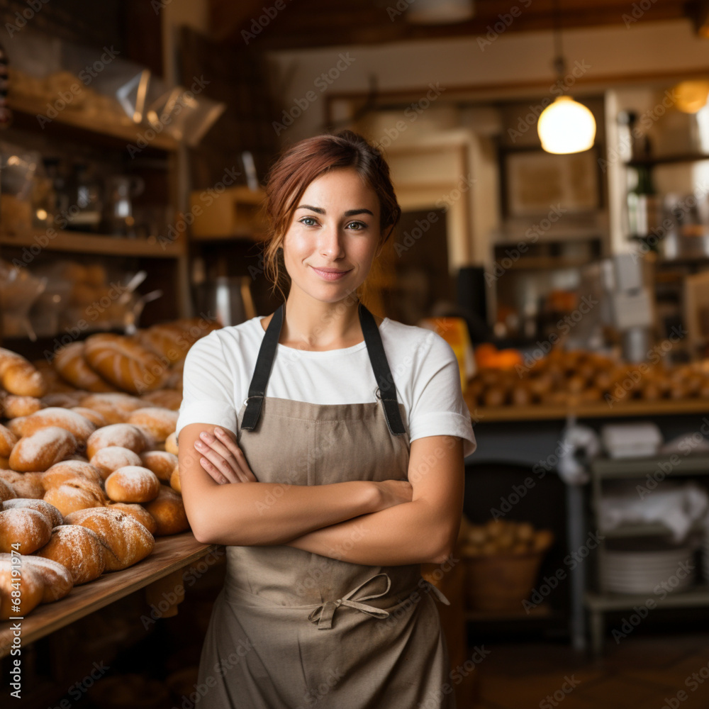 Baker woman in a bakery.