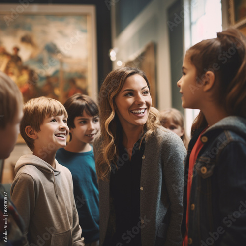 Teacher with students in the museum.