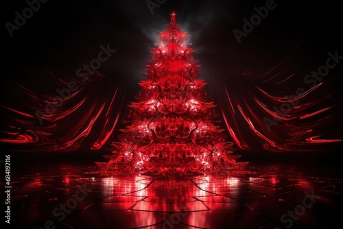 Illuminated Christmas Tree in Red Ambience