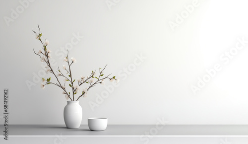 MInimalist interior design. Beautiful decorative flower plant in a vase. Copy space background #684192162