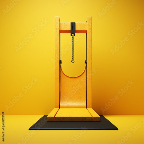 Illustration of a guillotine on a yellow background. photo