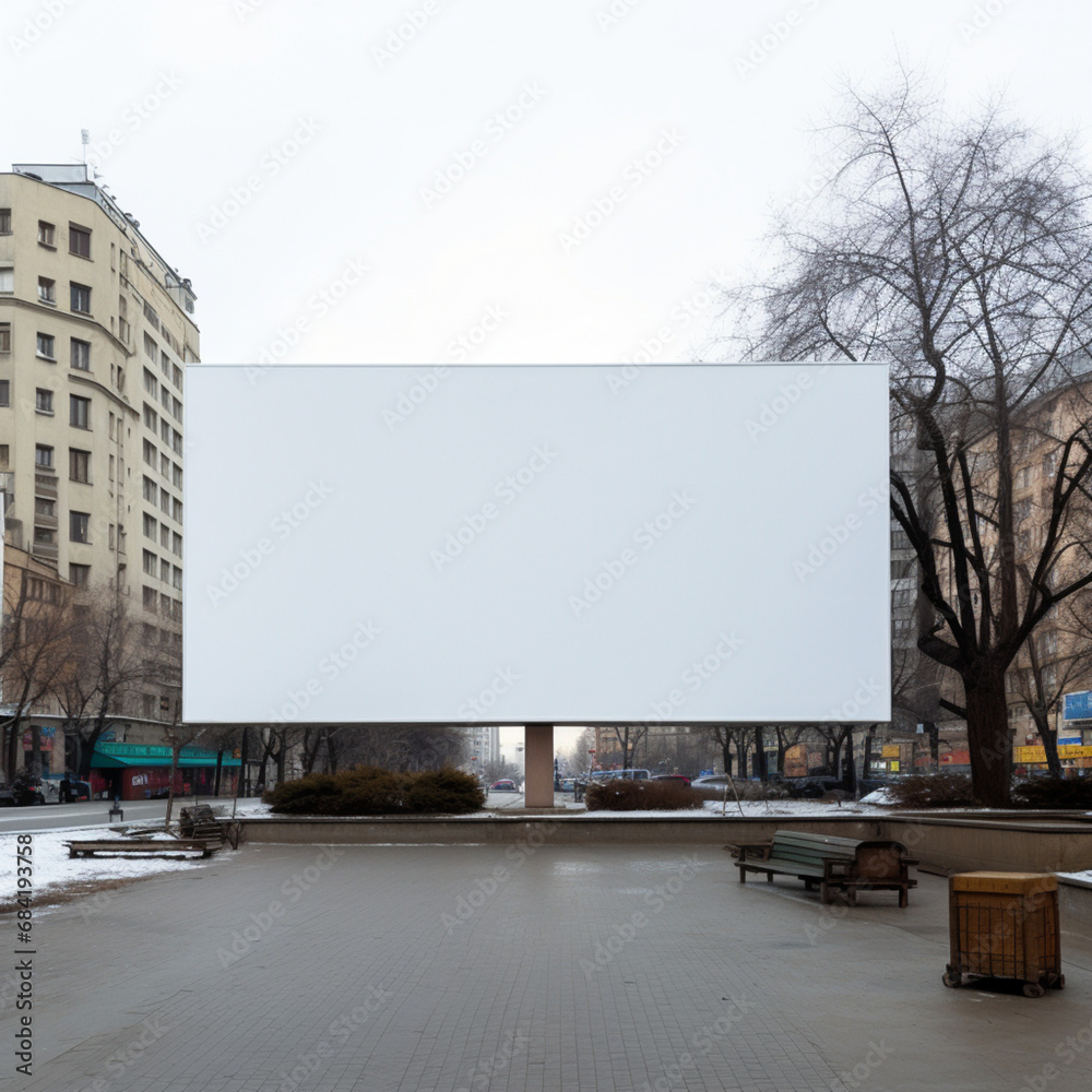 White advertising panel for advertising in a city.