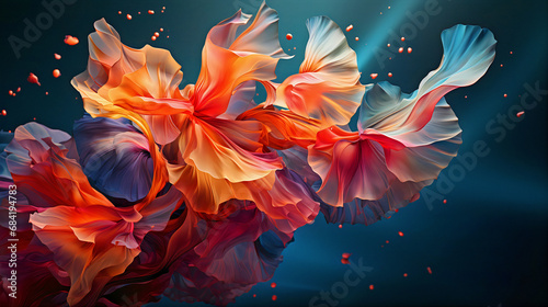 Colorful flowers and wavy liquid waves, abstract background, modern abstract website landing page. Generative AI