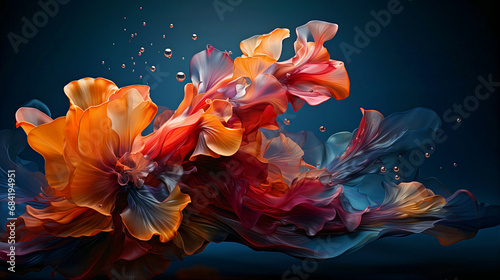 Colorful flowers and wavy liquid waves, abstract background, modern abstract website landing page. Generative AI © lesikvit