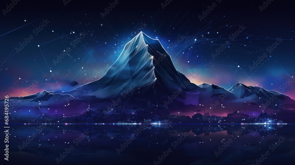 Fototapeta premium Illustrate the abstract resilience of IT systems, with digital mountains representing the strength to withstand challenges
