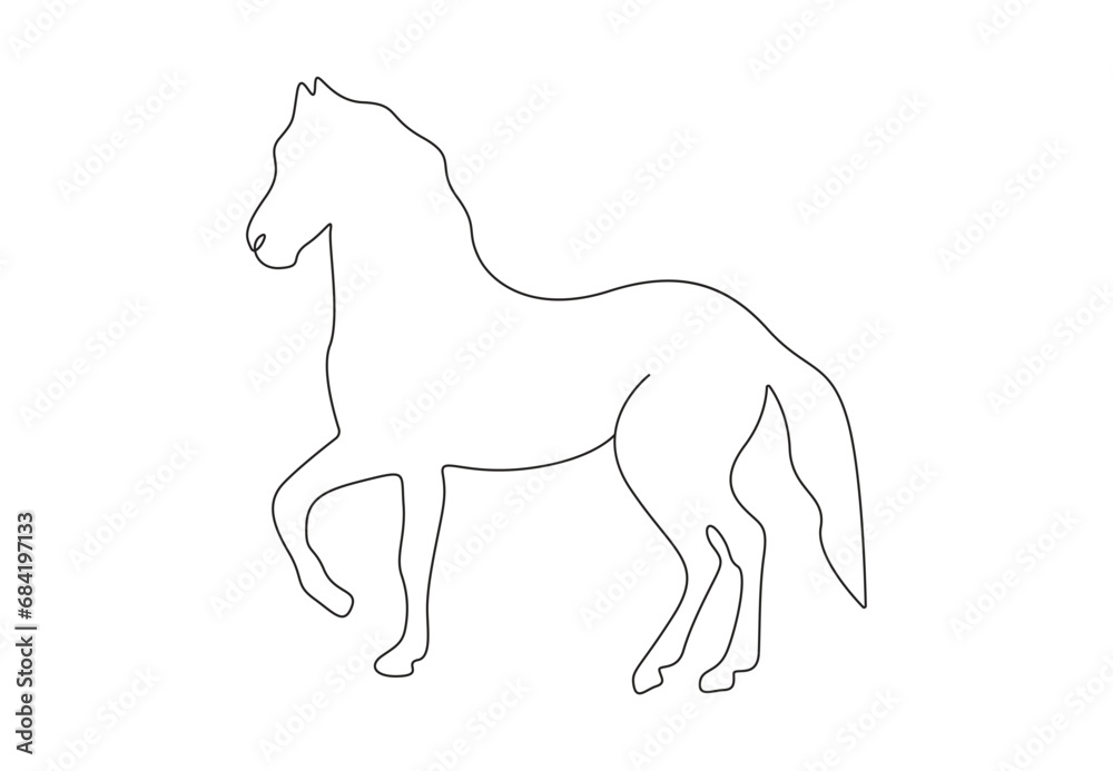 Simple continuous single line drawing of horse. Isolated on white background vector illustration. Premium vector. 