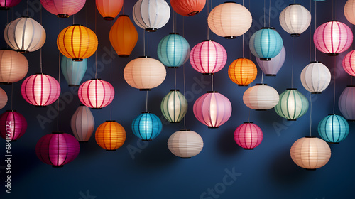 Assorted colorful paper lanterns isolated photo