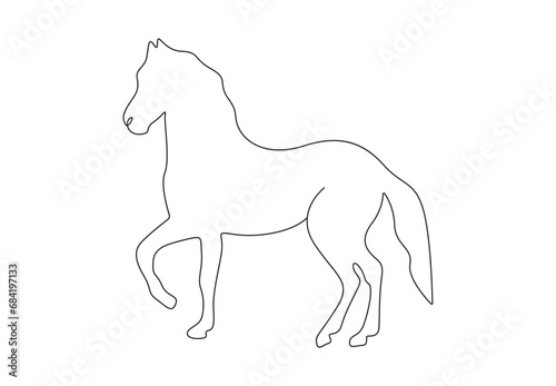 Simple continuous single line drawing of horse. Isolated on white background vector illustration. Premium vector. 