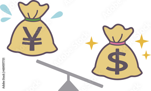 円安　ドル高　イラスト素材　シンプル