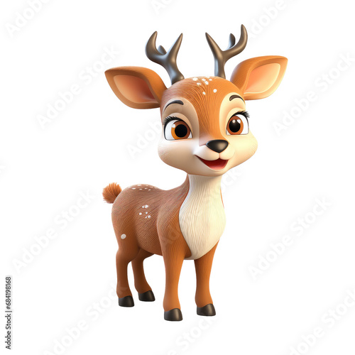 Cute reindeer in cartoon style on transparent background.