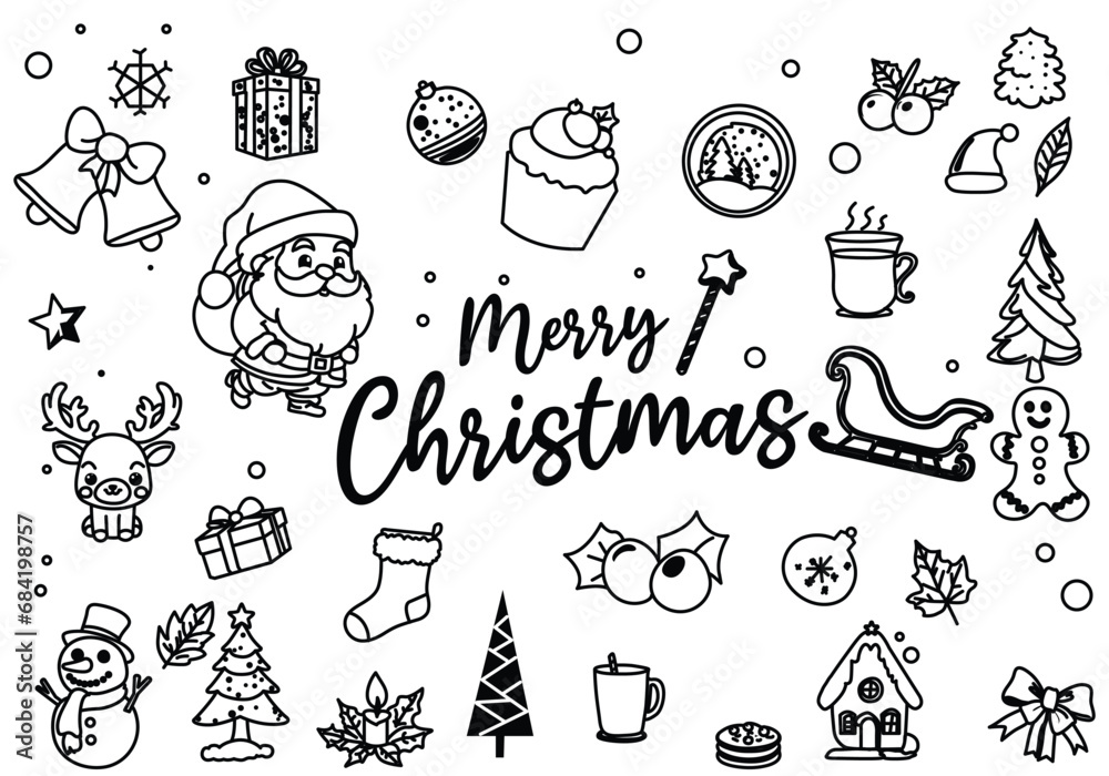 Big set of Christmas design elements in doodle style. Big set of Christmas design elements in doodle style.