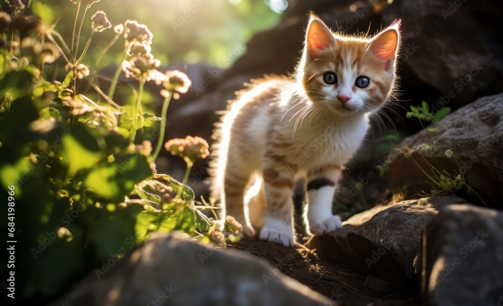 Adorable Kitten Explores Vibrant Green Meadow - Witness the Journey Generative AI