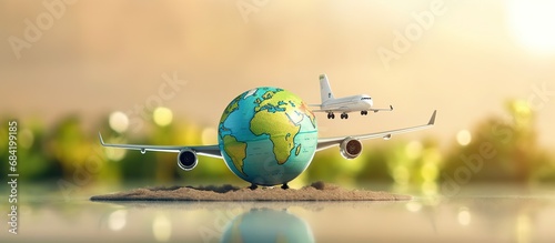 Celebration world tourism day vector illustration. World tourism day background with plane and world globe photo