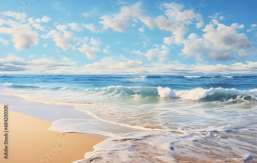 Breathtaking Coastal Oasis: Experience a Sun-kissed Sandy Beach under an Azure Sky Generative AI
