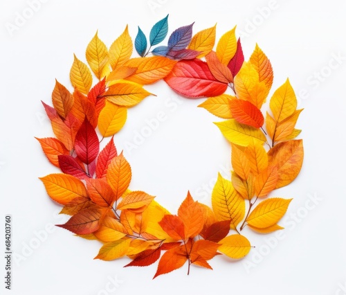 Vibrant Autumn Leaves Wreath: An Isolated Masterpiece on White Background Generative AI