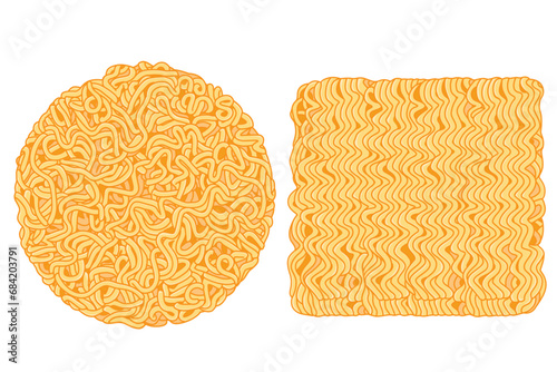 instant noodles cube isolated on white background, illustration ramen cubes or noodle for clip art, instant noodle rectangular block for fast food,