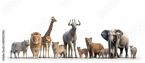 Group of wild african animal on white background illustration photo