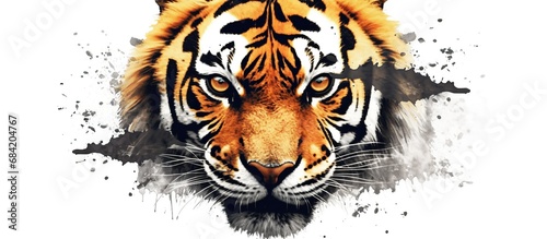 White tiger face  Panthera tigris corbetti  on black with