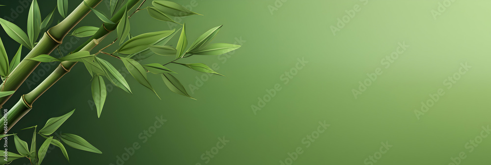 Fresh bamboo against green pastel background, seasonal background with copy space, web digital header, generative ai