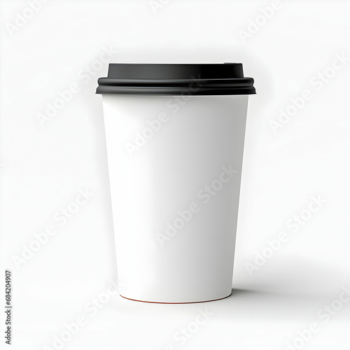 Carton coffee cup mockup, minimalist white background, stock template, isolated, generative ai