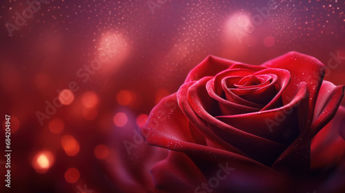 Dark red and purple Valentine s day background with rose  silk and beautiful bokeh