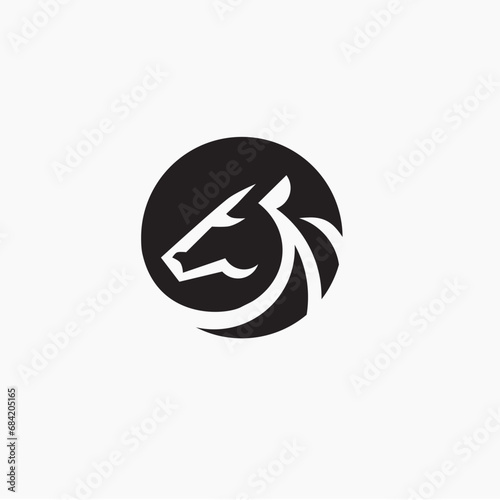 Black horse head silhouette on circle shape logo illustration